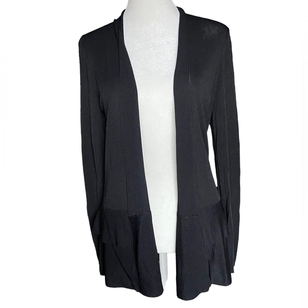 Eileen Fisher 2 Tier Open Front Cardigan Black Petite M